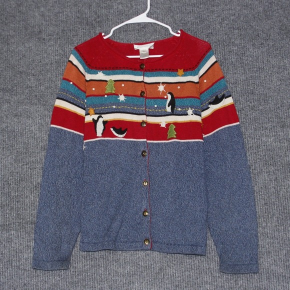 Susan Bristol Sweaters - Susan Bristol Womens XL Penguin Tree Nordic Holiday Cardigan Winter Sweater